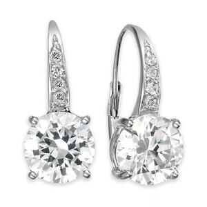 Cubic Zirconia Leverback Earrings in Sterling Silver